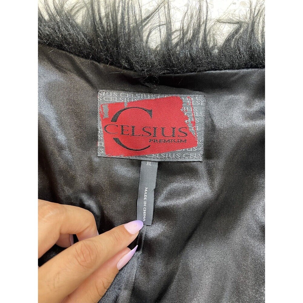 STUNNING Women XL Ombre Faux Fur Coat in Smoked Wool Black Grey Pockets Mob Wife - Picture 8 of 13